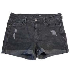 Old Navy Womens Boyfriend Denim Shorts Black Distressed Mid Rise‎ Size 12 Boho